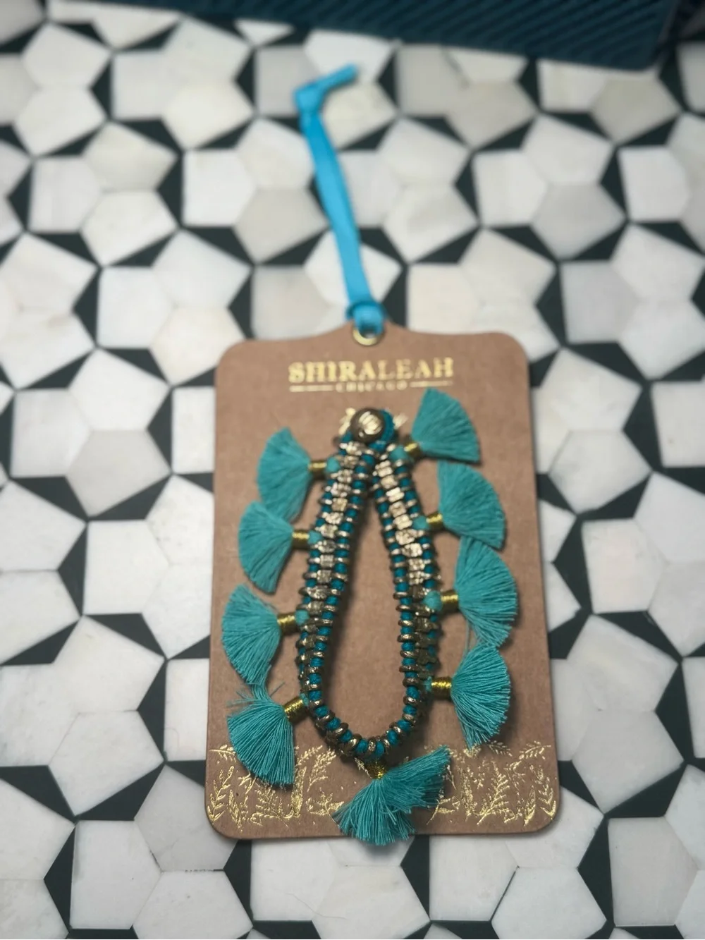 💙Anthropologie Shiraleah Jewelry Felicity bracelet tassels in turquoise bohemian - Picture 2 of 4